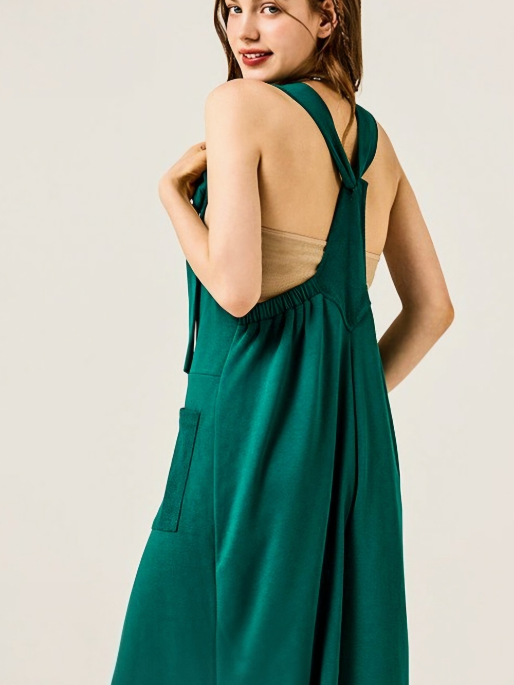 JS14 NWT Noflik Adjustable Knot Strap Overall Wide Leg Relaxed Fit Flowy Pockets - Picture 3 of 12